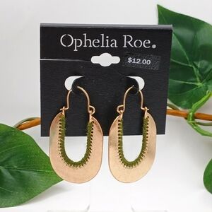 Ophelia Roe Gold Hoops Green Thead Earrings NWT